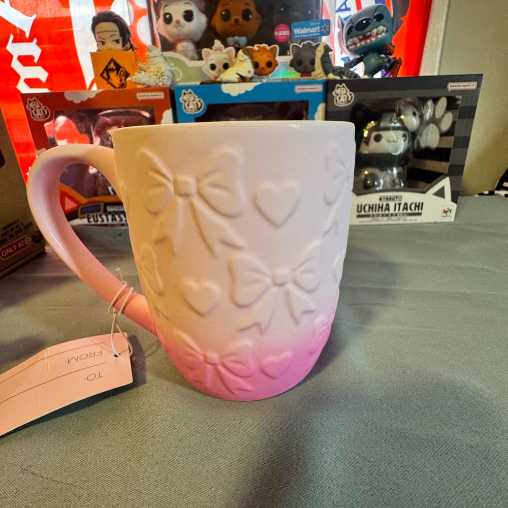 Petal & Pearl Ombré Pink Bow and Hearts Embossed Mug
